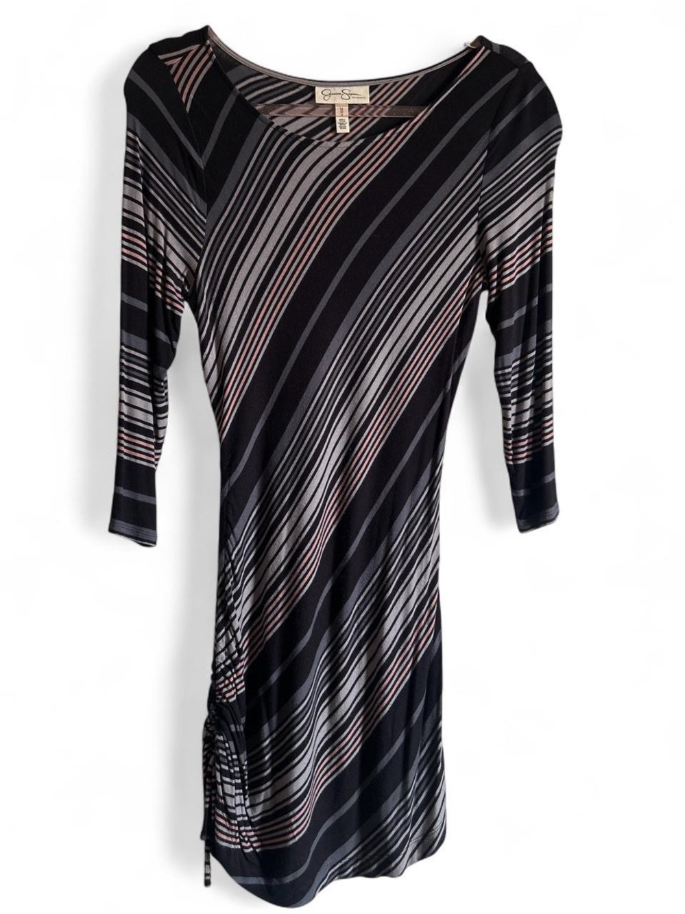 Jessica Simpson Black Mayernity Dress with Gray and Pink Diagonal Stripes size M